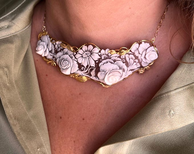 Elegant Cameo Choker, Handmade Shell Cameo, Evening Dress Accessory, Special Occasion Necklace, Gift for Her, Party Jewelry