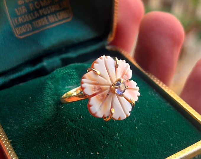 18k Gold Cameo Ring, Handmade Floral Jewelry