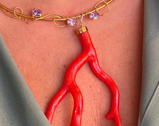 Handmade Coral Choker, Unique Jewel Necklace, Real Coral Branch, Exclusive Charm, Unobtainable , Gift for Her