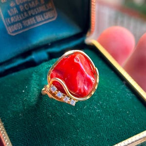 Anillo barroco de coral rojo / Oro vermeil de 18 quilates, ajustable, hecho a mano en Italia