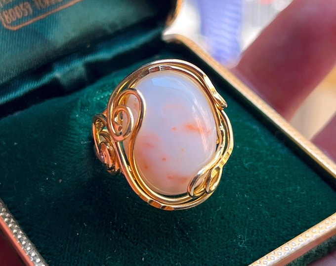 Anello Corallo Rosa Artigianale, Lavorazione Italy, Colore Pelle D'angelo, Regalo per Donna, Damigella, Madre