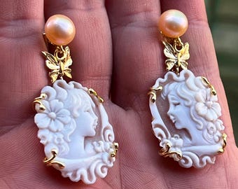 Handmade Shell Cameo Earrings, Love Gift, Friendship Earrings, Wedding Gift, Bridesmaid Gift, Classic Jewelry
