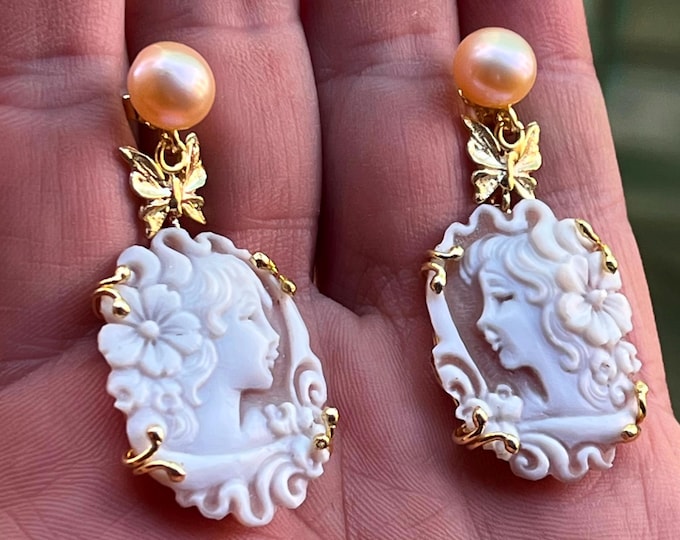 Handmade Shell Cameo Earrings, Love Gift, Friendship Earrings, Wedding Gift, Bridesmaid Gift, Classic Jewelry