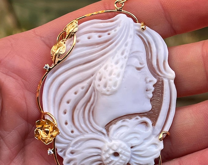 large, antique italy shell cameo, flora lovely soft colors, very nice engraved