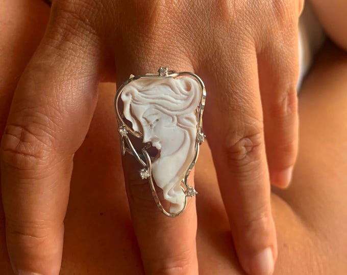 Anello Cammeo Scolpito Artigianale, Stile Vintage, Cameo Ring, Anello Fatto a Mano, Gioiello Unico
