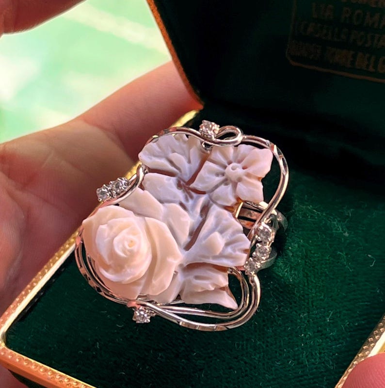 Anello cammeo fiore floreale regalo donna elegante regolabile artigianale lavorato a mano made in italy imagem 3