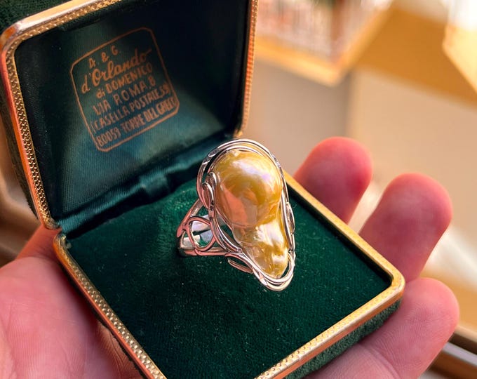 Gold Pearl Ring, Handmade Baroque Pearl Ring, Autumn Jewel, Gift for Her, Unique Jewelry, Special Occasion