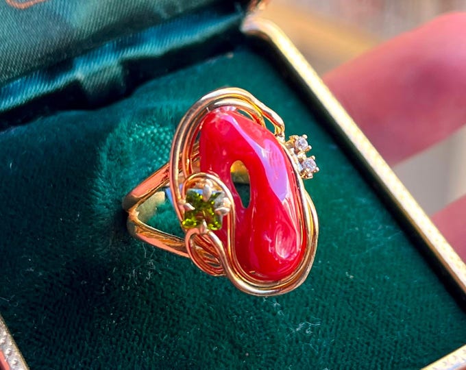 Handmade Coral Red Ring, Made in Italy, Exclusive Jewel, Natural Shape, Personalized Gift, Unique Jewelry