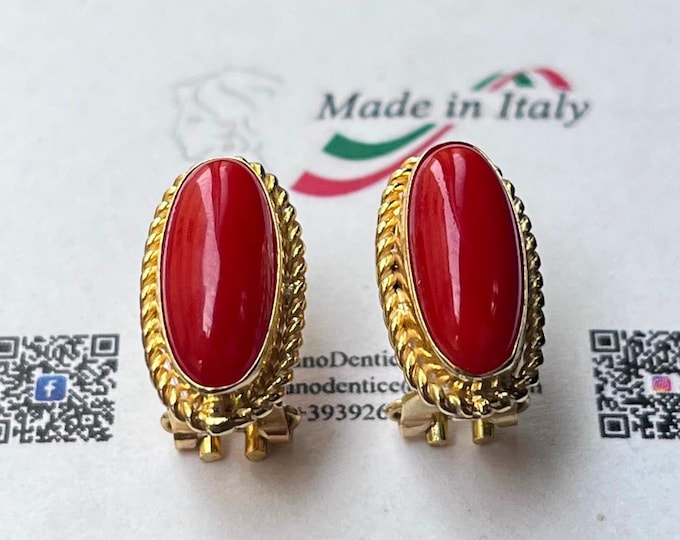 Real Coral Earrings, 18k Gold, Made in Italy, Classic Earrings, Elegant Style, Gift for Her, Classy Woman