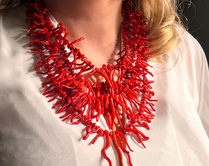 Handmade Coral Necklace, Original Italian Design, Unique Gift For Her, Large Statement Necklace