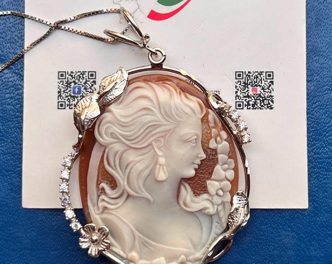 Handmade Shell Cameo Pendant Necklace, Italian Floral Design