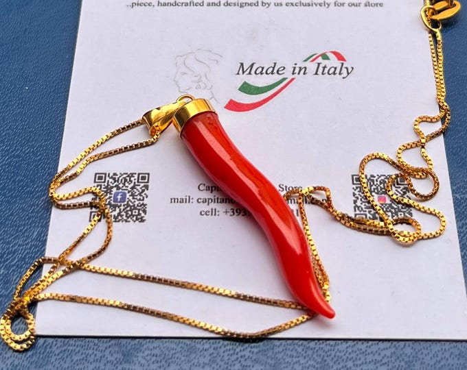 Ciondolo in corallo rosso Corno – Amuleto in argento sterling con corno italiano