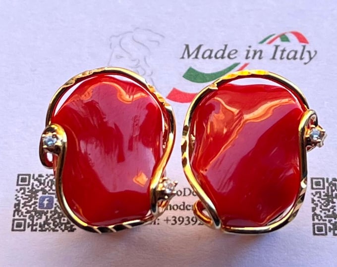 Handmade Coral Earrings, Red Coral Original, Made in Italy, Gift for Her, Special Gift, Elegant Woman, Unique Handcrafted Jewel