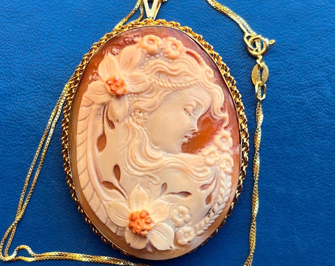 Hand Carved Shell Cameo: Italian Angel Jewelry, 55mm