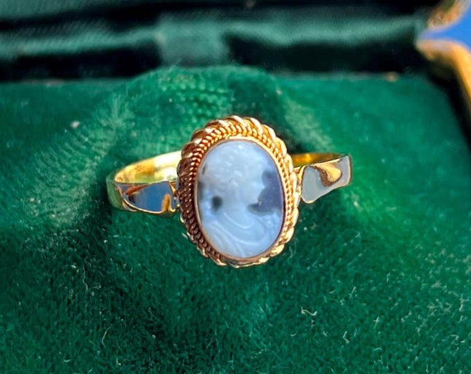 Rare Lady Cameo Ring, Natural Blue Agate, Unique Jewelry, Gift for a Lover, exclusive woman