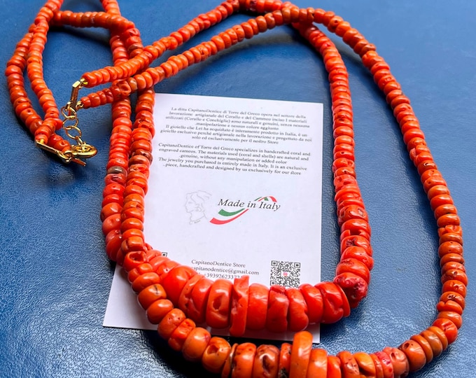 Handmade Italian Red Coral Necklace, Tribal Jewelry Gift