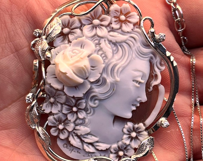 Carved Cameo Pendant Gift, Personalized Jewelry, Goddess Flora, Rebirth Woman Charm, Flowers Exclusive Charm