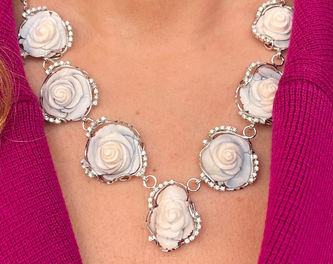 Birth flower cameo necklace, handmade Italian rose cameos, wedding jewelry