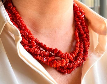 Collana Corallo Fatta a Mano, Gemme di Corallo, Girocollo Regalo per Lei, Donna Elegante
