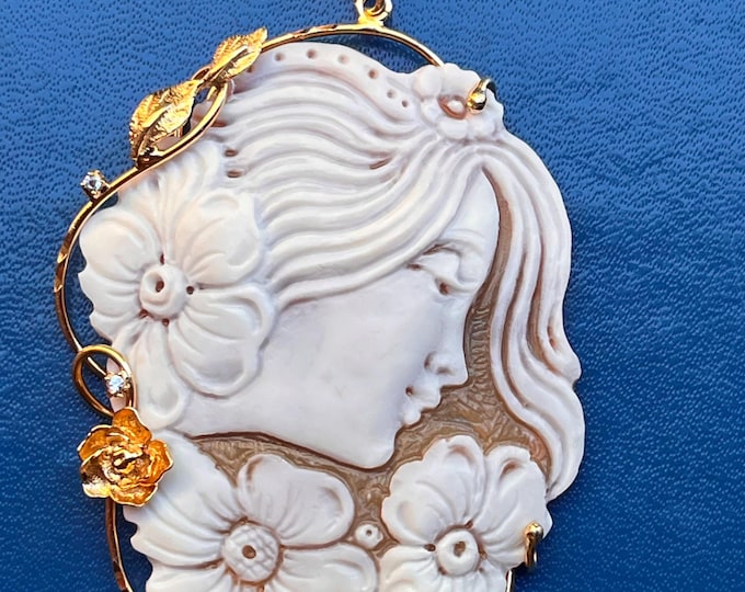 large, antique italy shell cameo, flora lovely soft colors, very nice engraved