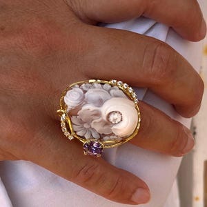 Anello Cammeo Incisione Vintage Style, Cameo Ring, Engraved Detail, Italy Inspired Jewelry image 9
