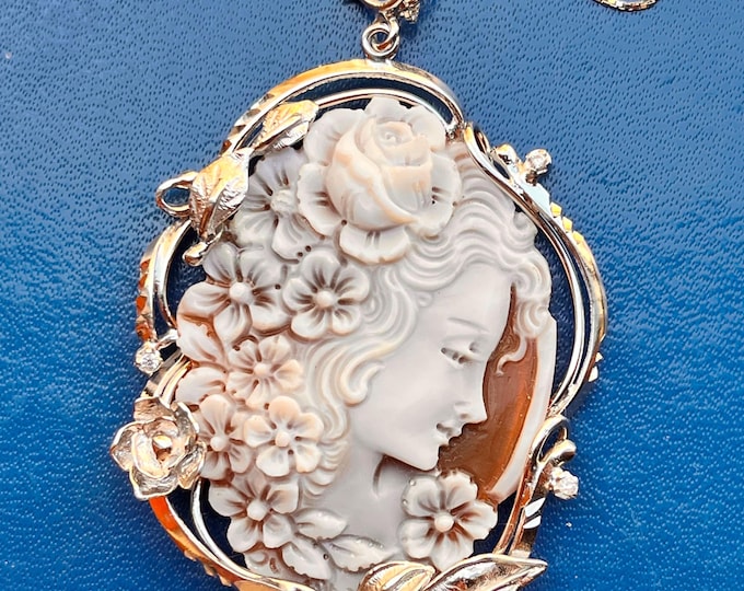 Carved Cameo Pendant Gift, Personalized Jewelry, Goddess Flora, Rebirth Woman Charm, Flowers Exclusive Charm