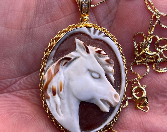 Hand-Carved Horse Cameo Pendant: 18k Gold Vermeil, Sterling Silver