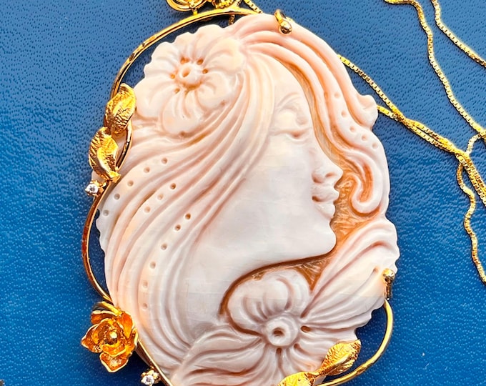 Antique Italy Shell Cameo Brooch Pendant: 925 Sterling Silver, Torre del Greco