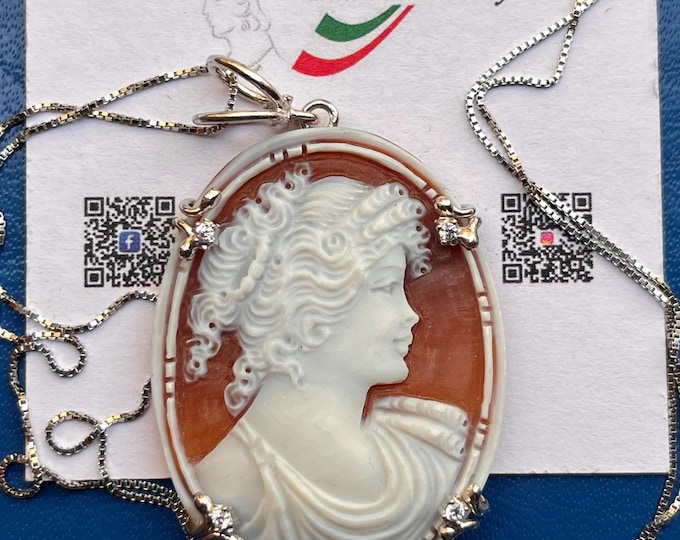 Handmade shell cameo pendant, woman profile necklace, silver frame, bridal jewelry, bridesmaid, friendship, wedding gift