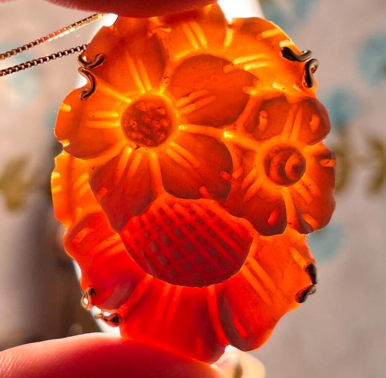 Handskuret snäckskal-prästkrage-cameo-hänge, 18k guld sterlingsilver, italienska blommiga smycken bild 7