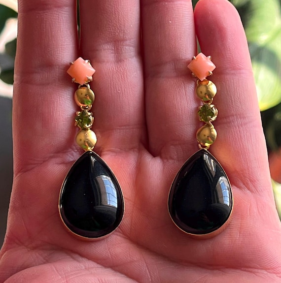 Artigianali Orecchini Estate, Onice Nera, Gioiello Elegante, Corallo Rosa, Donna Moderna, Regalo Per Amiche
