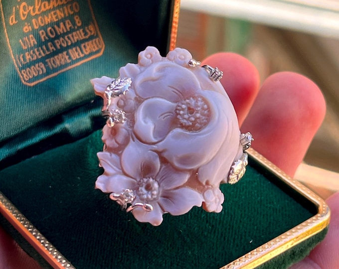 Anello cammeo fiore floreale regalo donna elegante regolabile artigianale lavorato a mano made in italy