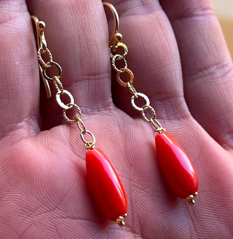 orecchini corallo rosso mediterraneo originale pendenti pendoli regalo per lei gioiello originale image 6