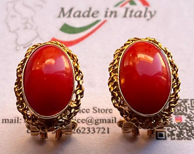 Real Coral Earrings, 18k Gold, Made in Italy, Classic Earrings, Elegant Style, Gift for Her, Classy Woman