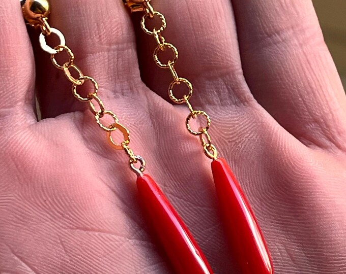Orecchini corallo rosso goccia naturale Originale made in Italy con cristalli  argento 925  regalo Estate 2024