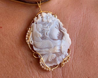 Hand-Carved Mermaid Cameo Pendant: Italian Ocean Jewelry