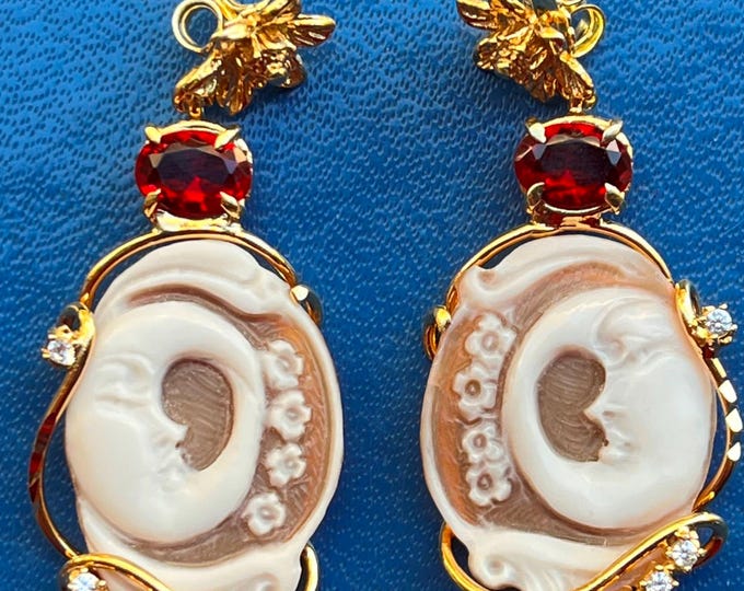 Moon Earrings, Handcrafted Jewelry, Made in Italy, Red Andesina, 18k Gold, Gift for Her, Handcrafted Accessory