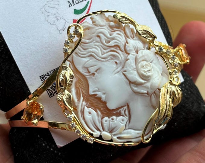antique style victorian shell cameo bracelet made in italy angel with lady flowers