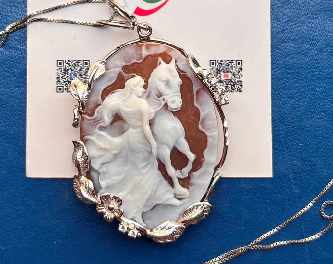 Handmade Shell Cameo Unique Jewel, Handcrafted Sculpture Christmas Gift, Gift For Her, Goddess Epona