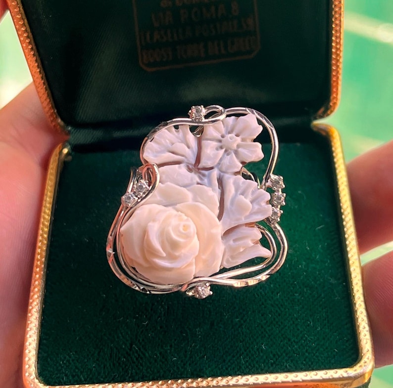 Anello cammeo fiore floreale regalo donna elegante regolabile artigianale lavorato a mano made in italy imagem 2
