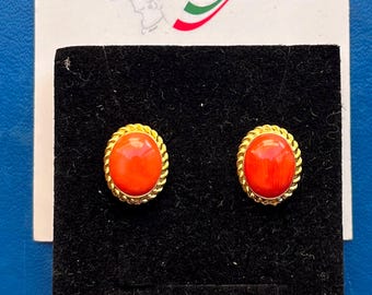 18K guldpläterade sterlingsilverörhängen i röd korall, italienska hantverkssmycken