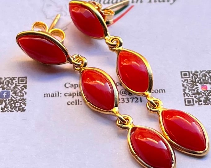 Italian Coral Drop Earrings | Oxblood Red, 925 Silver Dangle