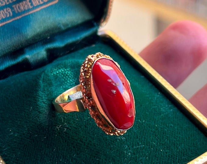 Anello Corallo Rosso - Qualità Aka Naturale - Argento 925 Pl Oro 18k - Anello Regolabile Fatto a Mano in Italia - Talismano Portafortuna