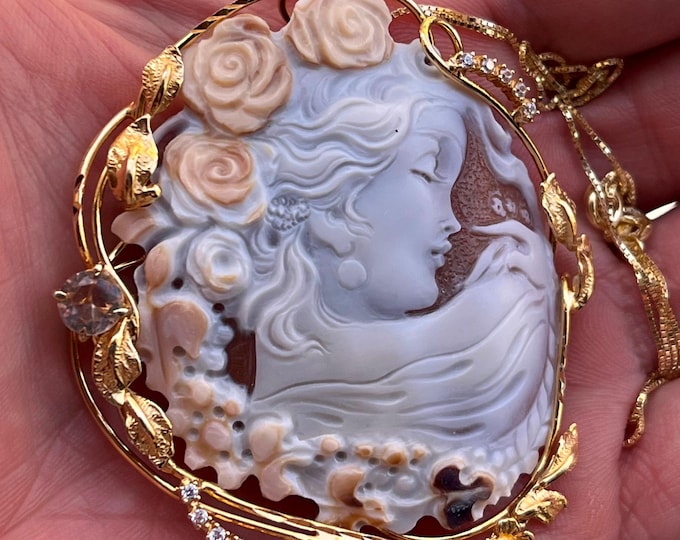 Hand-Engraved Cameo Pendant, Italian Vintage Style Necklace