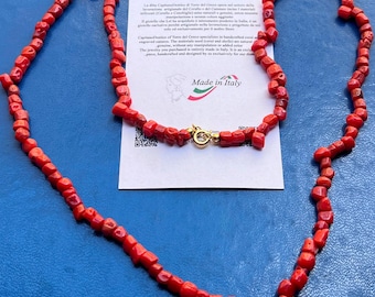 Collar de coral mediterráneo: gargantilla estilo boho italiano, 77 quilates.