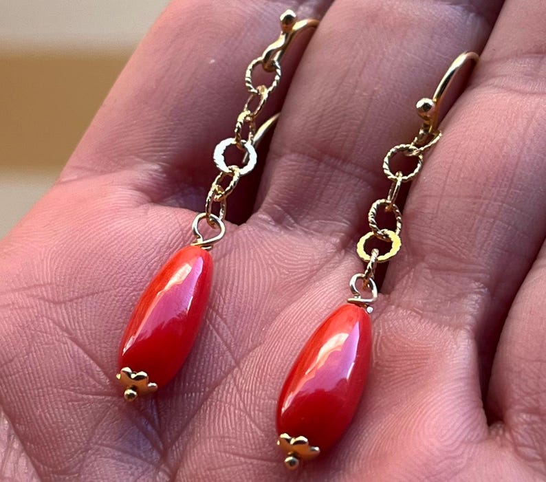 orecchini corallo rosso mediterraneo originale pendenti pendoli regalo per lei gioiello originale image 9