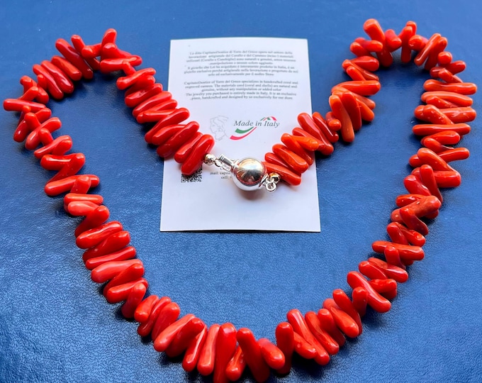 Mediterranean red coral necklace, chunky branch strand, elegant women’s