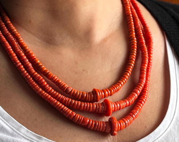 Handmade Coral Necklace, Red Coral Original, Made in Italy, Woman's Face Design, Gift for Her, tribal jewel