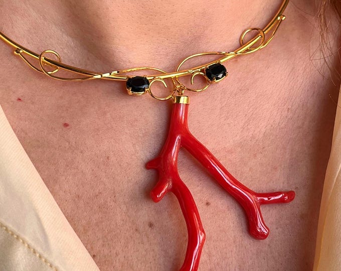 Handmade Coral Choker, Unique Jewel Necklace, Real Coral Branch, Exclusive Charm, Unobtainable , Gift for Her
