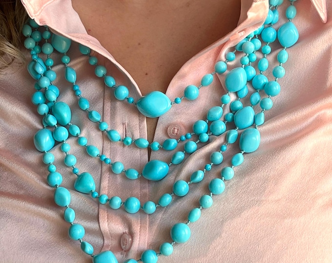 Collana Multifilo Turchese, Collana Lunga Sassi, Design Estivo, Gioiello Boho, Regalo Speciale, Bella Collana